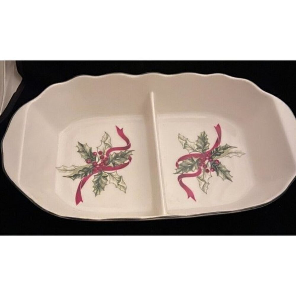 Charter Club Winter Garland Divided Vegetable Serving Bowl Christmas‎ Macy's